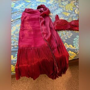 Designer Beautiful Chic Maroon Asymmetrical draped satin Saree Blouse